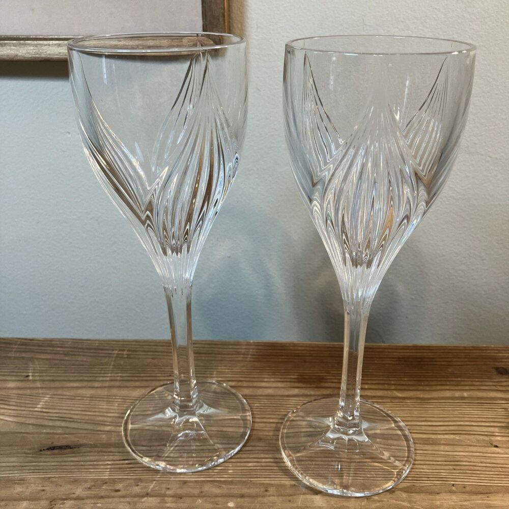 VTG Gorham Crystal Primrose Clear 8" Wine Glass Goblet 6oz Germany 1994 Set Of 2